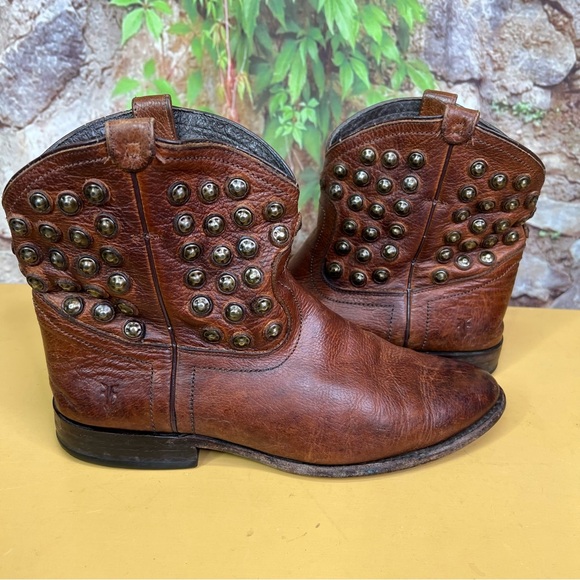 FRYE Studded Brown Western Ankle Leather Boots, 8B - Picture 11 of 15